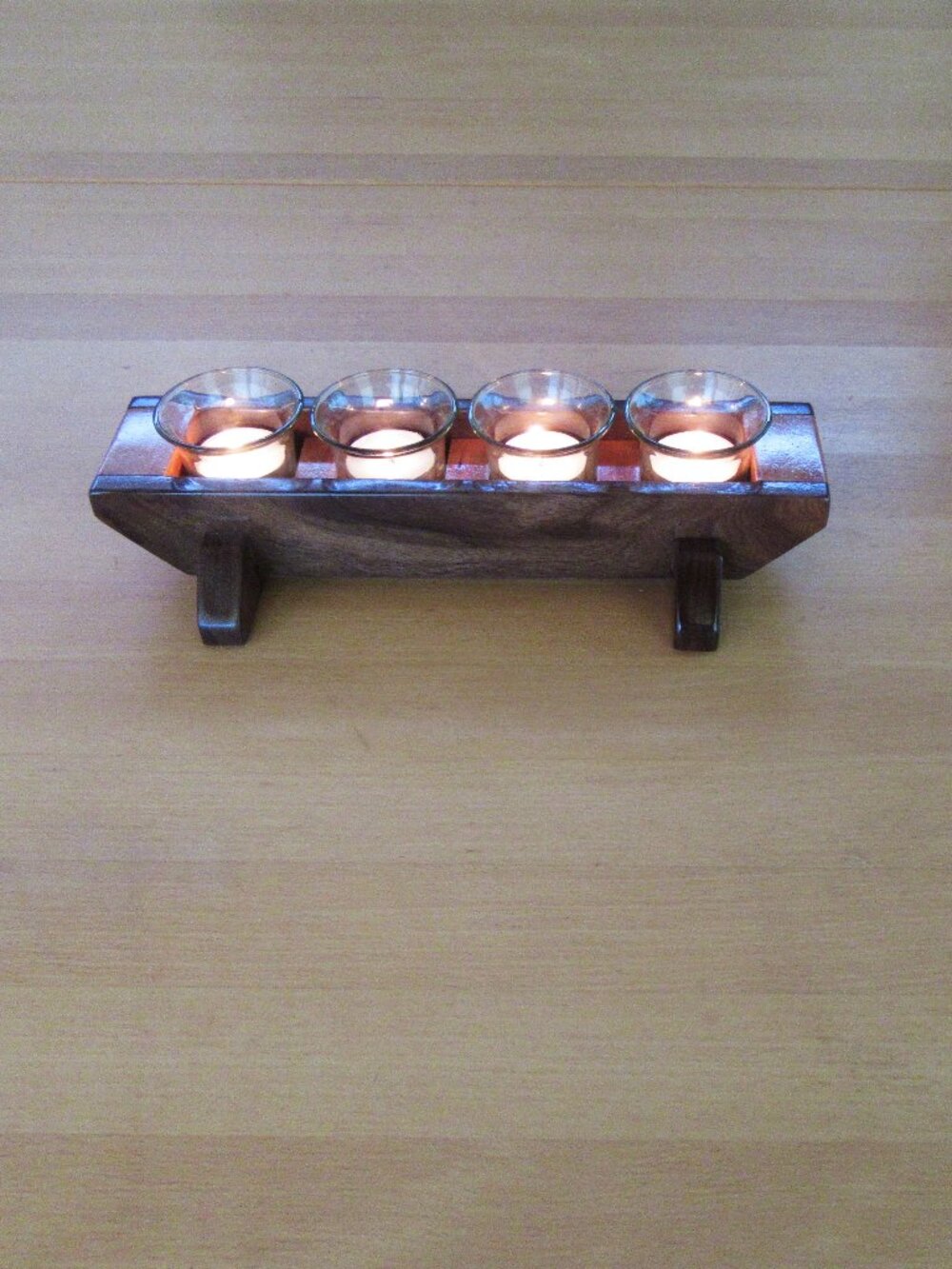 Hand Crafted votive tealight holder centerpiece walnut & cherry wood - modernist